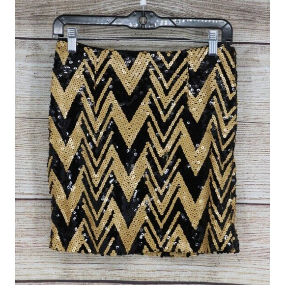 Gianni Bini Womens Mini Party Festive Skirt With Sequins Size Small Gold Black - Picture 1 of 6